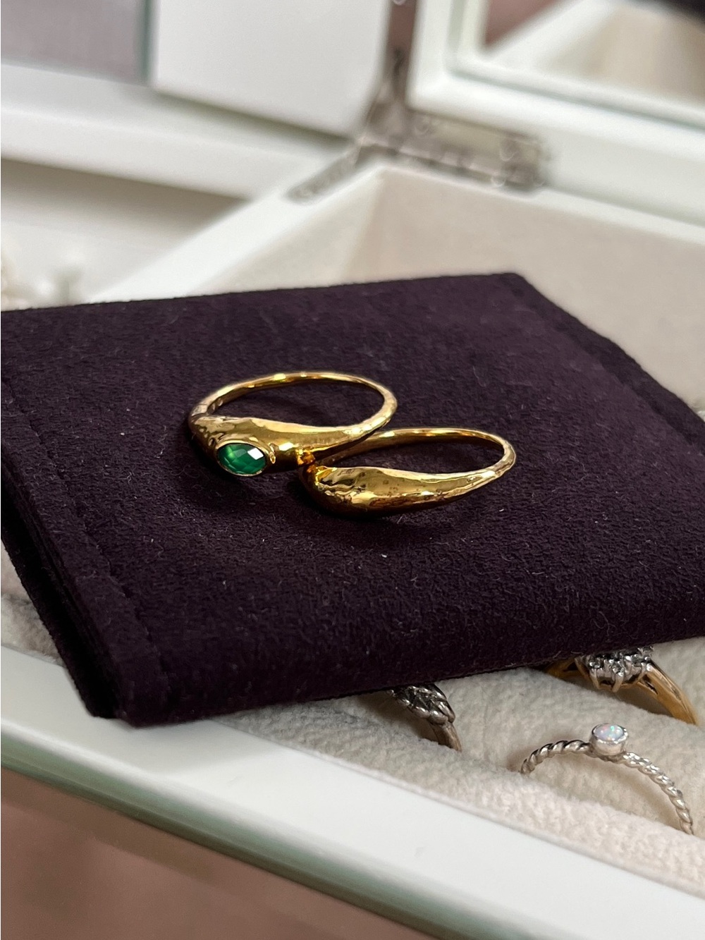 MONICA VINADER Gold Signet Rings with Green Stone